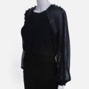 Badgley Mischka Womens Long Sleeve Blouson Dress Navy Black Size 6